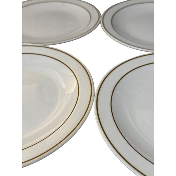 Corning Pyroceram Tableware Set of 4 White Brown Rim 9 Inch Plates - Picture 2 of 4